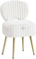 SONGMICS Small Vanity Chair with Storage and Folding Back, Vanity Stool, Footrest Footstool Ottoman, Dressing Table Stool, Furry Padded Seat, for Makeup Room, Bedroom, Cream White ULOM532WD01