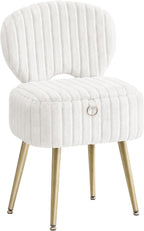 SONGMICS Small Vanity Chair with Storage and Folding Back, Vanity Stool, Footrest Footstool Ottoman, Dressing Table Stool, Furry Padded Seat, for Makeup Room, Bedroom, Cream White ULOM532WD01