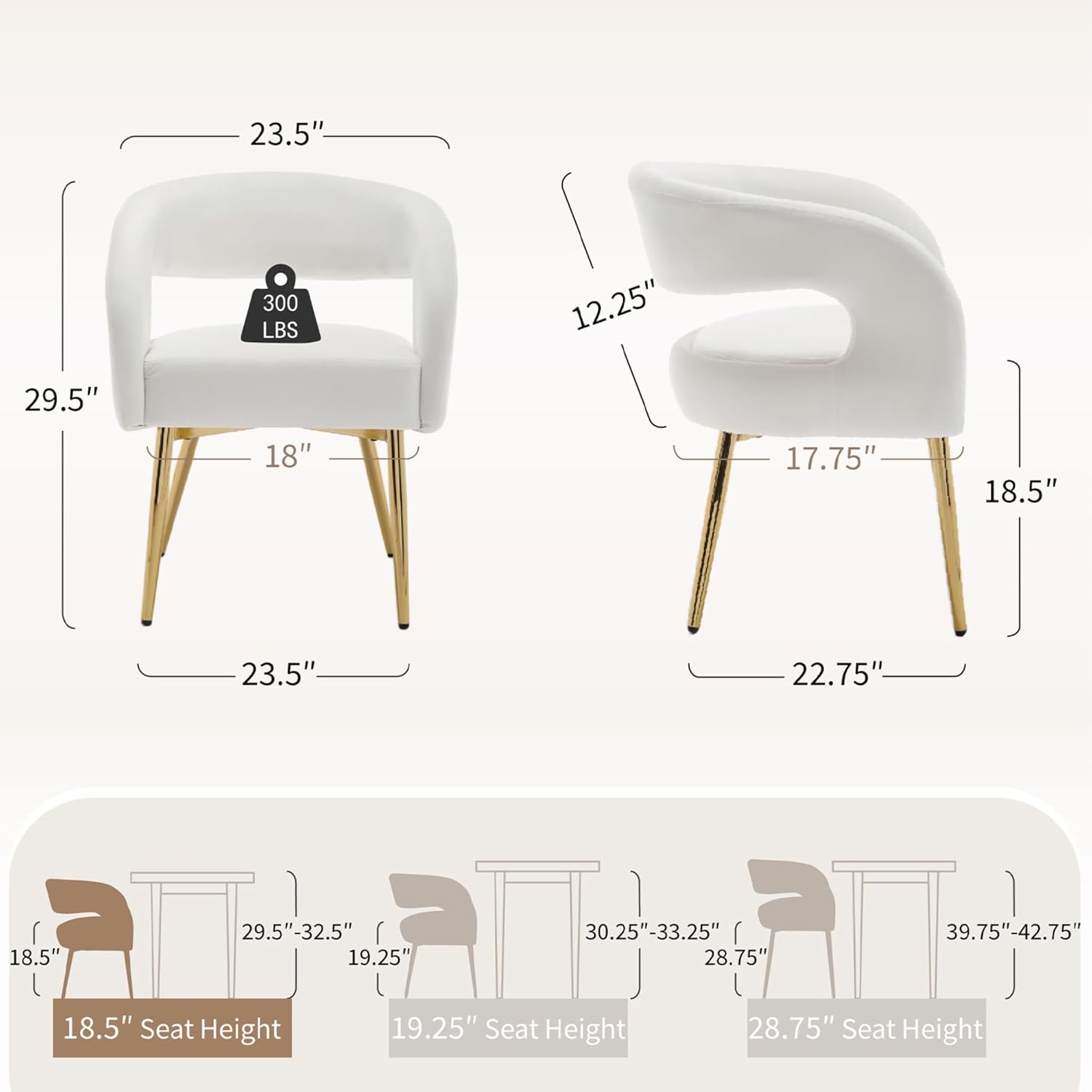 Hyfirm White and Gold Dining Chairs Set of 4, Upholstered Velvet Barrel Dining Room Chairs Luxury Modern Comfy Armchairs for Kitchen Recepition Restaurant