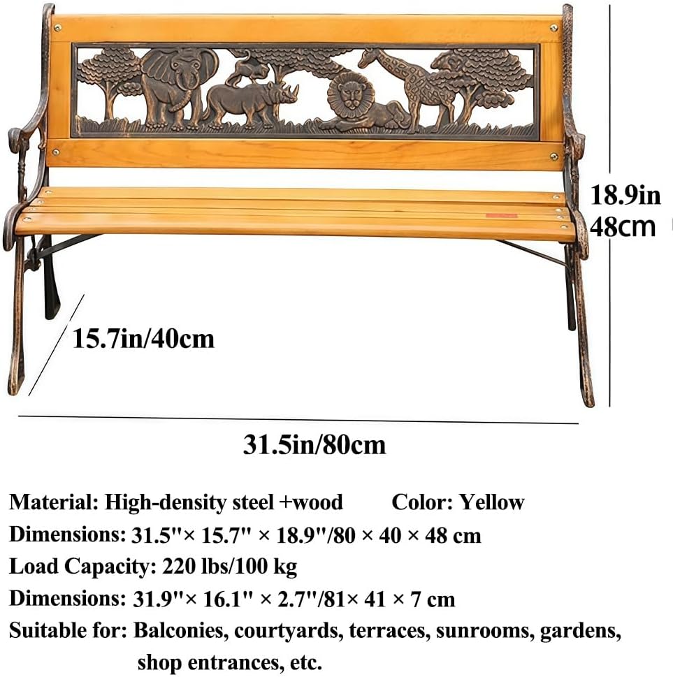 Kids 2 Seater Garden Patio Childrens Bench with Animal Design, Park Outdoor Bench, Patio Benches Kids 2-Person Wooden & Cast Iron Mini Sized Park Outdoor Garden Bench Childrens Bench