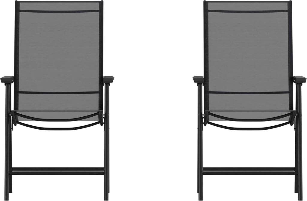 Flash Furniture Paladin Black Outdoor Folding Patio Sling Chair with Black Frame (2 Pack)