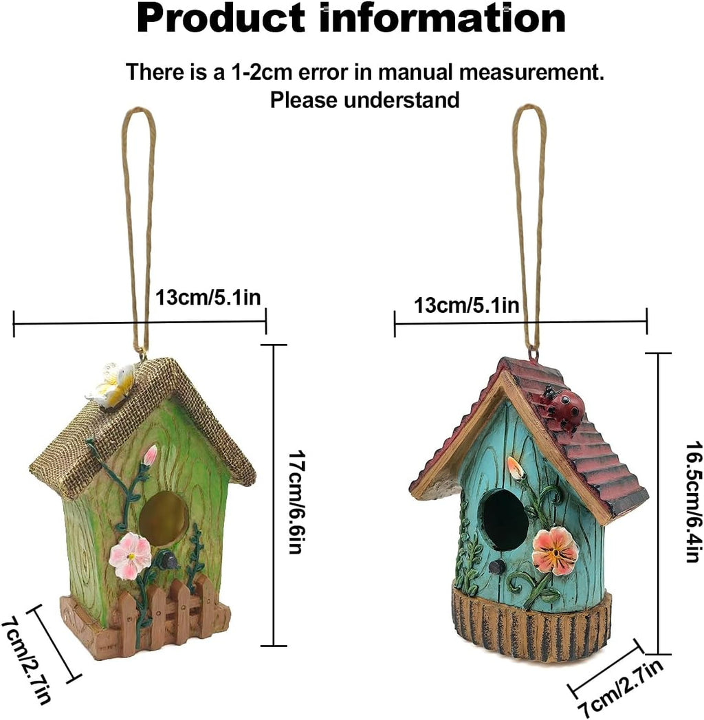 2 Pcs Hanging Bird Houses for Outside Bluebird Houses for Outside Swallows Wren Birdhouse Finch Nesting Box Patio Garden Deco