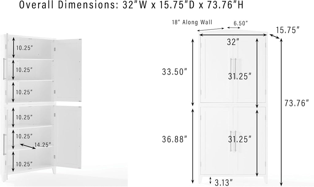 Crosley Furniture Roarke 3-Piece Modern Sideboard Buffet Cabinet and Kitchen Storage Pantry Set, White