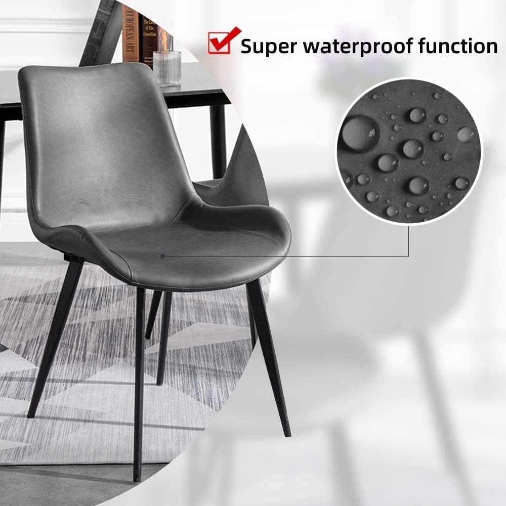 HIPIHOM Dining Chairs Set of 4, Modern Dining & Kitchen Room Chairs, Upholstered Faux Leather Cushion Seat and Sturdy Metal Legs (4 Grey Chairs)
