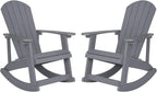 Flash Furniture Set of 2 Savannah Adirondack Rocking Chairs and Charlestown Adirondack Chair, 350-lb Capacity, Polyresin Wood Style, Gray