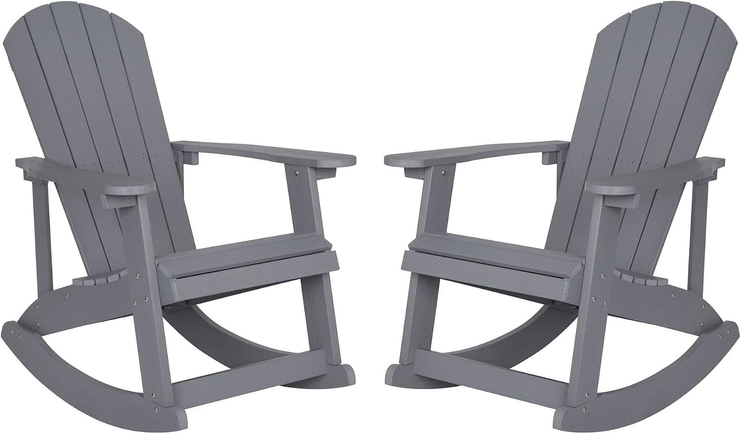 Flash Furniture Set of 2 Savannah Adirondack Rocking Chairs and Charlestown Adirondack Chair, 350-lb Capacity, Polyresin Wood Style, Gray
