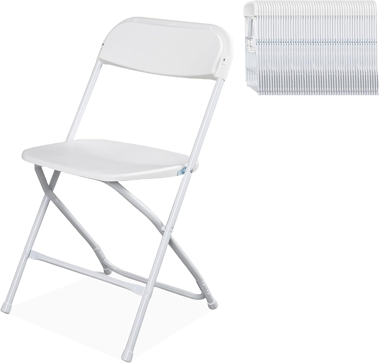 OLLODOT 50 Pack White Folding Chairs with 350-LBS Capacity, Lightweight Portable Indoor Outdoor Chairs, Stackable Commercial Seat with Steel Frame for Office, Party, Events, Wedding, Kitchen &Dinning