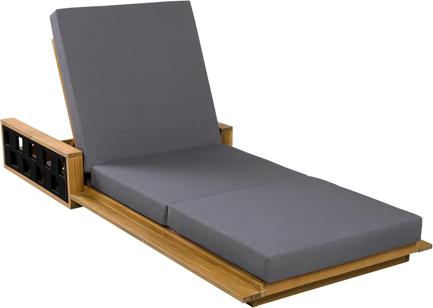 Outdoor Chaise Lounge Chair with 5-Position Adjustable Backrest, Cushion&Wood Side Table, Reclining Patio Lounger for Poolside, Garden, Backyard Sturdy Outdoor Furniture (1, Dark Gray-3 Fold-3)