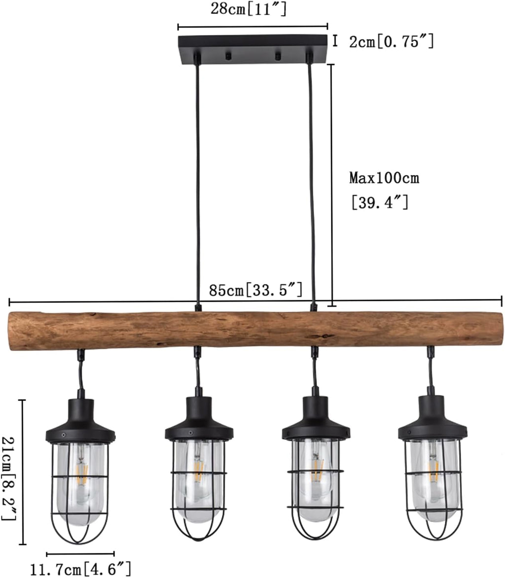 4-Light Farmhouse Kitchen Island Lighting, Dining Room Light fixtures Over Table, Chandeliers for Dining Room Over Island, Wood Vintage Ceiling Chandelier for Living Room