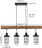 4-Light Farmhouse Kitchen Island Lighting, Dining Room Light fixtures Over Table, Chandeliers for Dining Room Over Island, Wood Vintage Ceiling Chandelier for Living Room