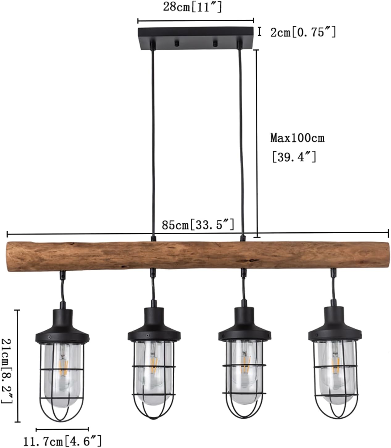 4-Light Farmhouse Kitchen Island Lighting, Dining Room Light fixtures Over Table, Chandeliers for Dining Room Over Island, Wood Vintage Ceiling Chandelier for Living Room