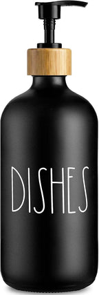 Dish Soap Dispenser for Kitchen, Matte Black Soap Dispenser, Glass Dishes Soap Dispenser with Bamboo Pump, 17 Fl Oz Refillable Liquid Soap Bottle Container, Farmhouse Kitchen Deco