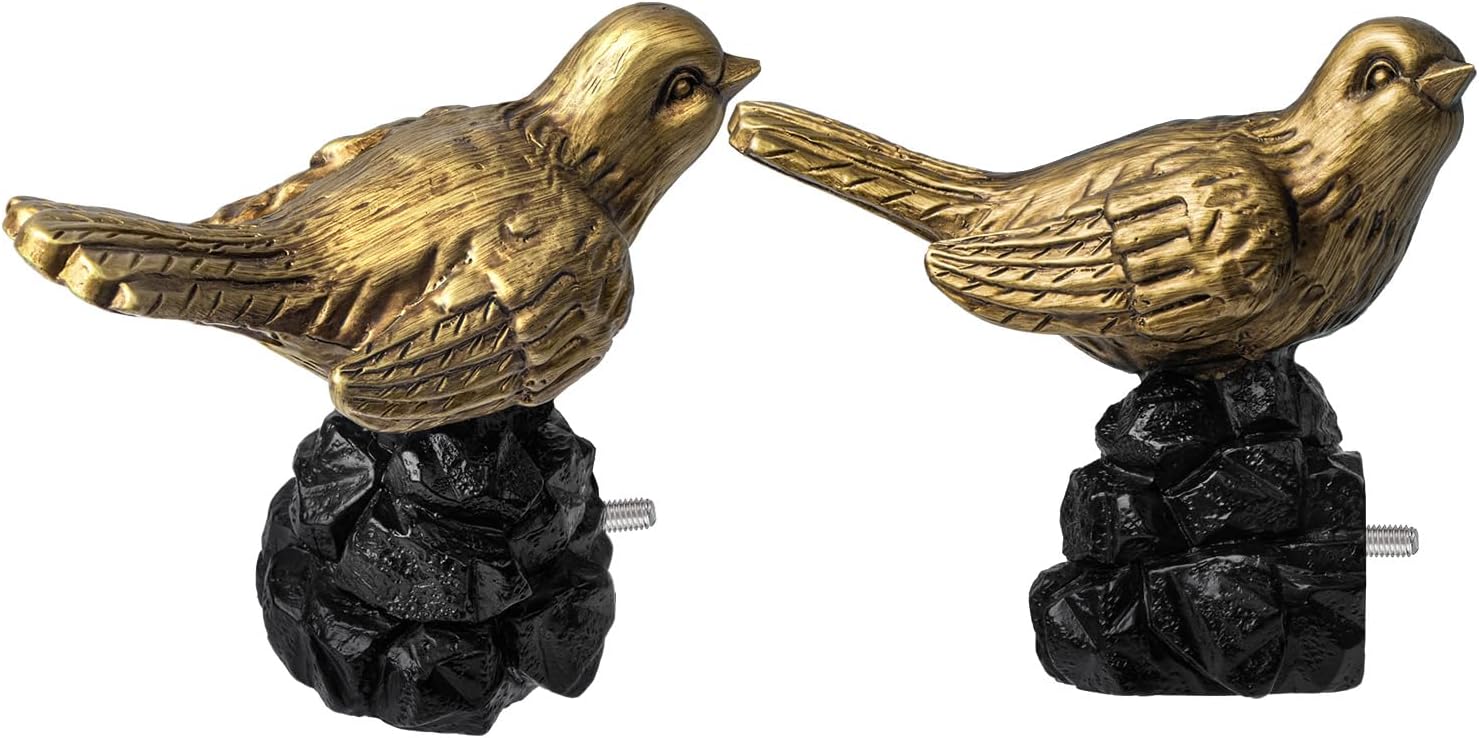 1 or 7/8 Inch Bird-Shaped Decorative Finials for Curtain Rods,Curtain Rod Ends Metal Curtain Rod Finials Ends Easy to Install Set of 2 Rod End (Gold)