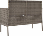 Gray Poly Rattan Patio Storage Bench with Cushion, Outdoor Seat with Waterproof Bag for Cushions and Towels