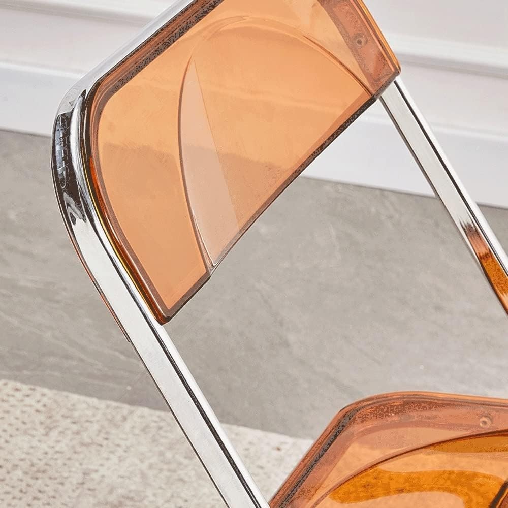 Yellow Folding Chair Clear Plastic Seat Metal Frame Back Acrylic Stacking Indoor Outdoor Portable for Garden(Amber)