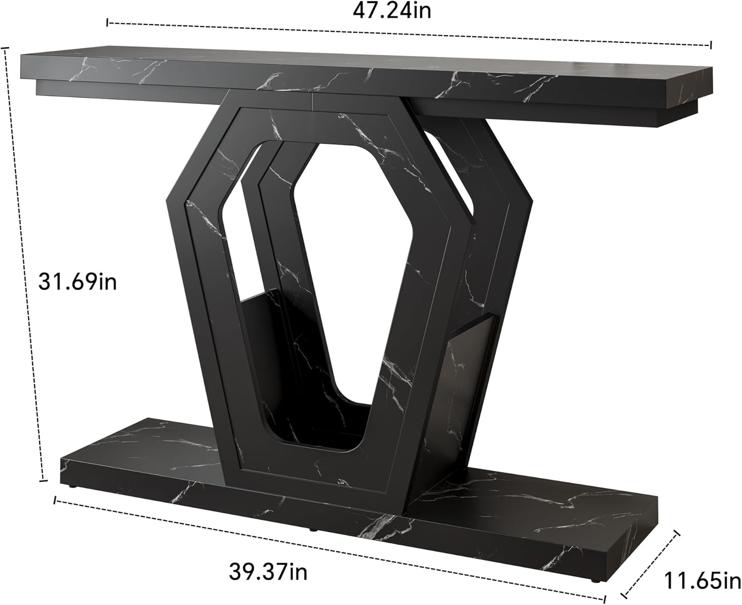 FUSUNBAO 47.3" Console Table,Openwork Bracket Sofa Table, Wood Narrow Entryway Table for Hallway, Behind The Couch, Living Room, Foyer, Easy Assembly (Black Marble Texture)