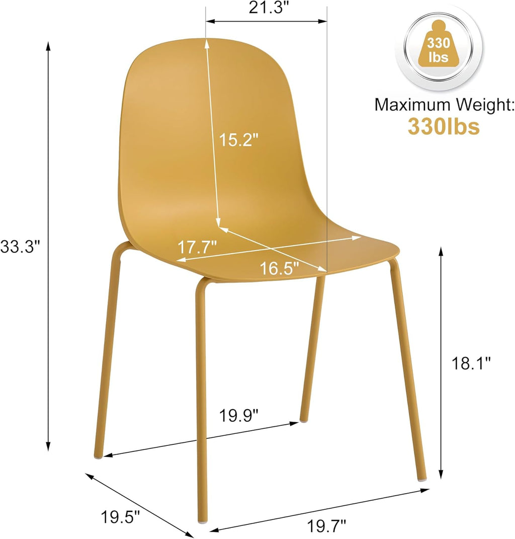 Dining Chairs Set of 4, Plastic Stackable Kitchen Chairs, Modern Indoor/Outdoor Chair with Metal Legs for Dining Room, Kitechen, Cafes, Restaurants (Mustard Yellow)