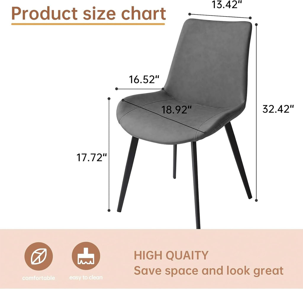 HIPIHOM Dining Chairs Set of 4, Modern Dining & Kitchen Room Chairs, Upholstered Faux Leather Cushion Seat and Sturdy Metal Legs (4 Grey Chairs)