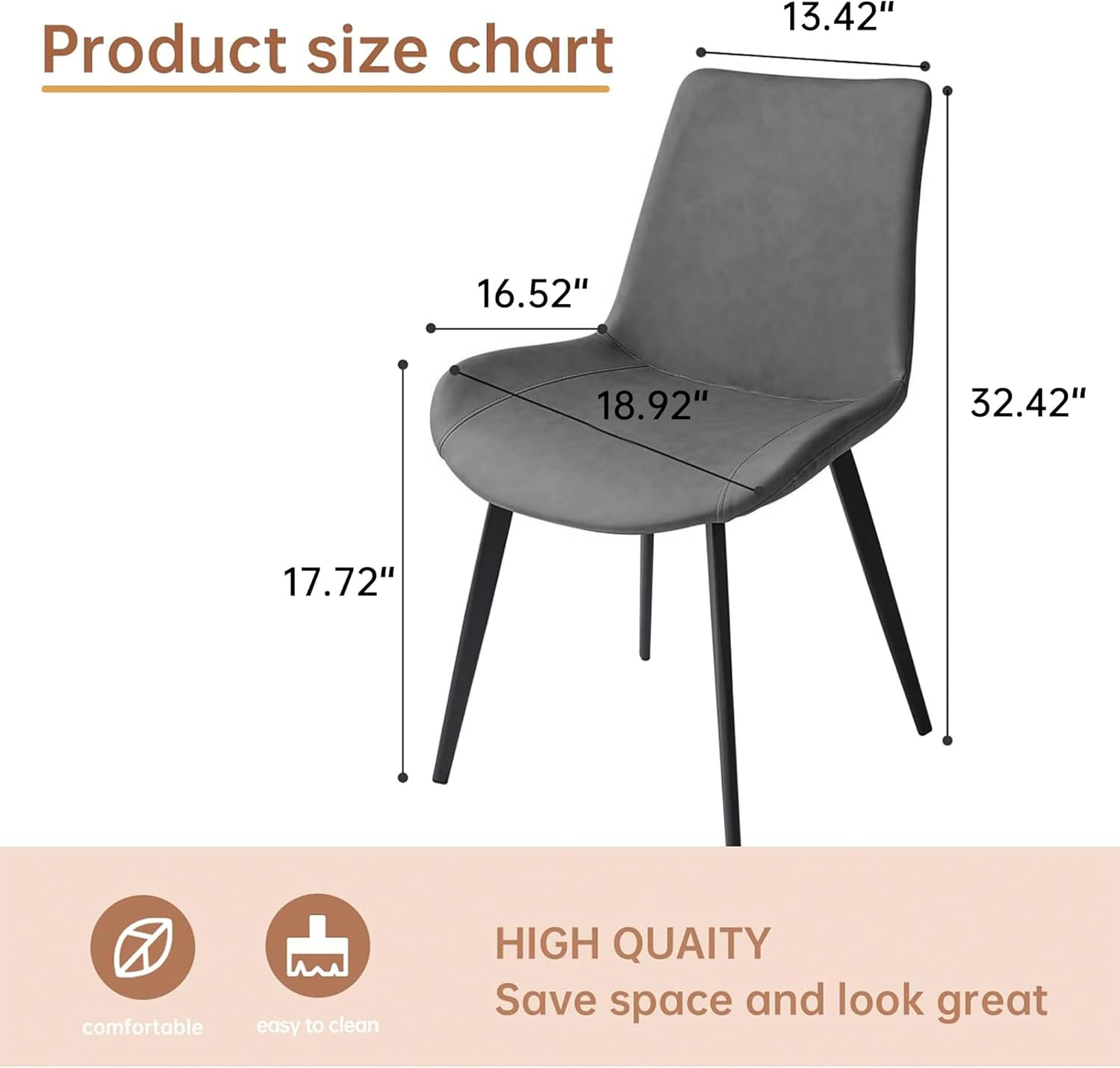 HIPIHOM Dining Chairs Set of 4, Modern Dining & Kitchen Room Chairs, Upholstered Faux Leather Cushion Seat and Sturdy Metal Legs (4 Grey Chairs)