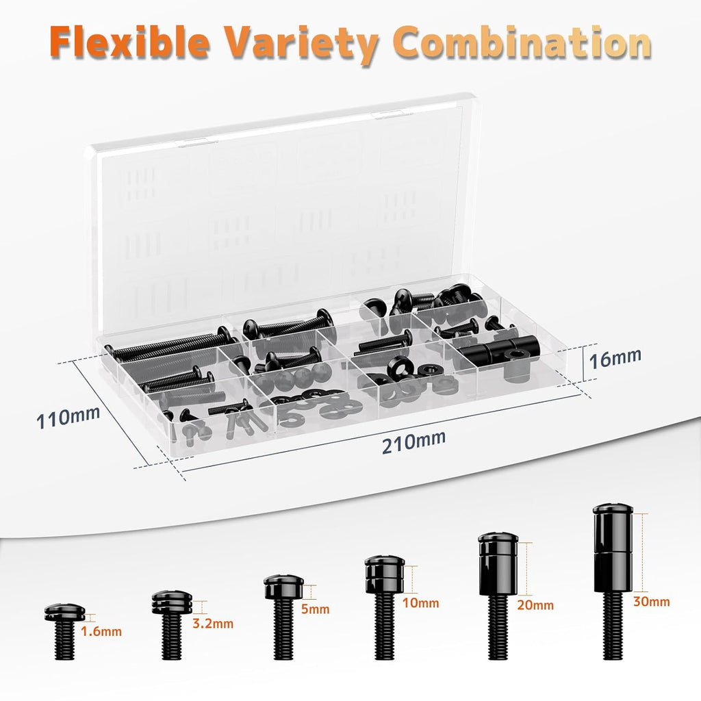 Universal TV Mounting Hardware Screw Kit - Complete Set of M4 M5 M6 M8 Bolts with Washers & Spacers for Most TV Wall Mounts/Display up to 80 inches, Fits VESA Standard (Black)