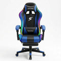 Gaming Chair with RGB LED Lights, Footrest, Lumbar Support & Headrest - High Back Reclining Swivel Computer Chair with Canopy (Blue)