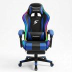 Gaming Chair with RGB LED Lights, Footrest, Lumbar Support & Headrest - High Back Reclining Swivel Computer Chair with Canopy (Blue)