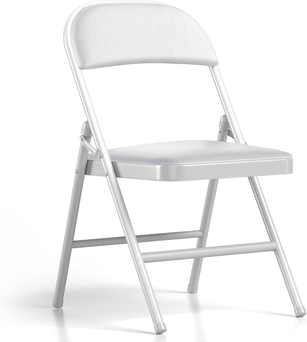 1 Pack Folding Chairs with Cushion Padded - Metal Chairs w/Comfortable Seats and Durable Steel Frame Foldable Chair for Indoor Outdoor Wedding, Party, Backyard & Office Events (White, 1 Pack)