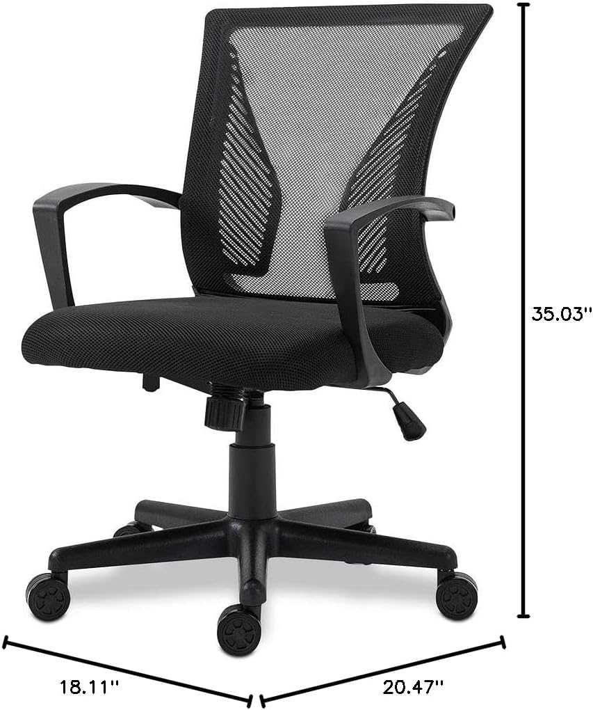 Halter Desk Chair - Black Gaming Mesh Chair - Adjustable and Comfortable Ergonomic Chair with Armrests and Wing Lumbar Support - Ideal Gaming or Home Office Chair