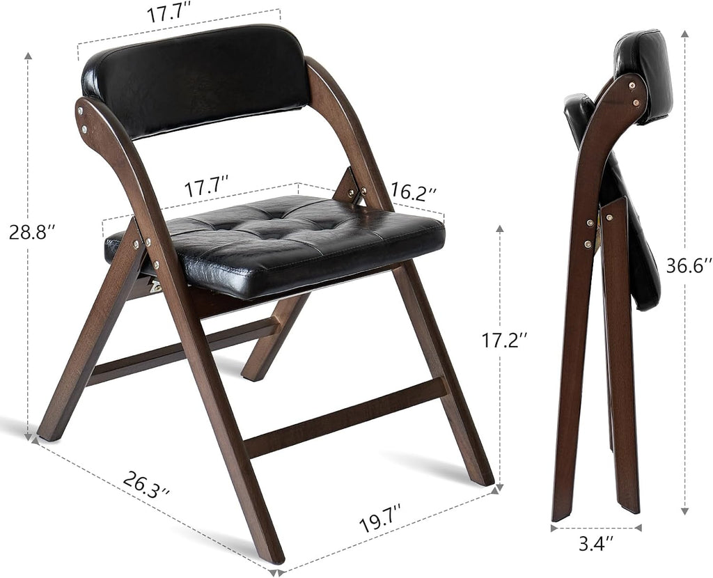 2 Pack Wooden Folding Chair with Padded Seat, Stackable Wooden Foldable Chair, Folding Chairs with Cushion for Guests Kitchen, Bedroom, Office, Wedding, Library, Party, Picnic (Walnut Black)