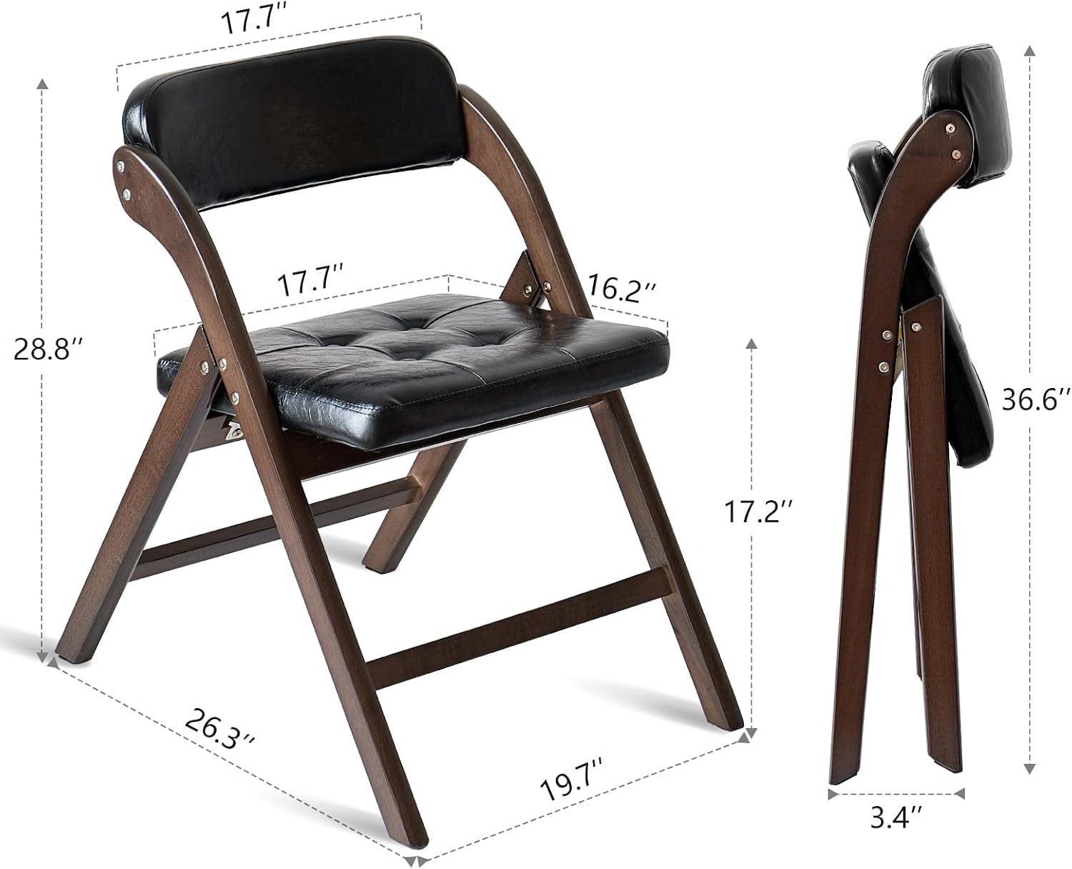 2 Pack Wooden Folding Chair with Padded Seat, Stackable Wooden Foldable Chair, Folding Chairs with Cushion for Guests Kitchen, Bedroom, Office, Wedding, Library, Party, Picnic (Walnut Black)