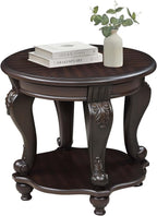 Round End Table for Living Room, Solid Wood Sofa Side Table with Shelf, Retro Corner Table for Office Small Space (22" W x 19.5" D x 20.5" H, Espresso)
