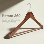 Wooden Hangers 30 Pack,Heavy Duty Solid Wooden Clothes Hangers with Pant Bar,360-Degree Rotatable Hook,Durable & Slim Wood Hangers for Coats,Jackets,Dress,Pants(Walnut)