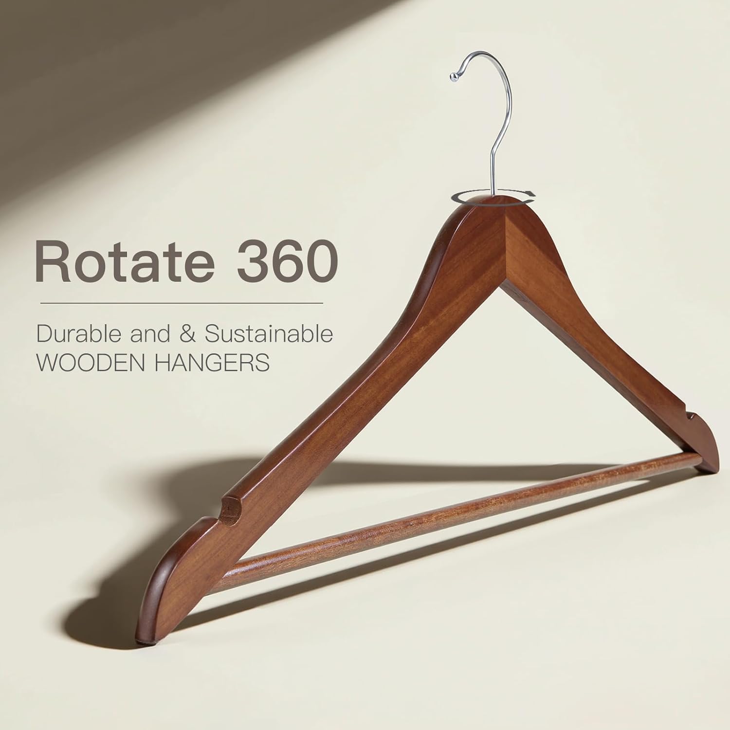 Wooden Hangers 30 Pack,Heavy Duty Solid Wooden Clothes Hangers with Pant Bar,360-Degree Rotatable Hook,Durable & Slim Wood Hangers for Coats,Jackets,Dress,Pants(Walnut)