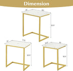 Giantex Nesting Coffee Table Set of 3, Stackable Square End Table w/Faux Marble Tabletop & Heavy-Duty Metal Frame, Farmhouse C-Shaped Accent Table for Small Space, Living Room, Bedroom (White Gold)