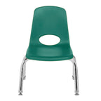 FDP 10" School Stack Chair, Stacking Student Seat with Chromed Steel Legs and Nylon Swivel Glides for in-Home Learning or Classroom - Green (4-Pack), 13227-GN
