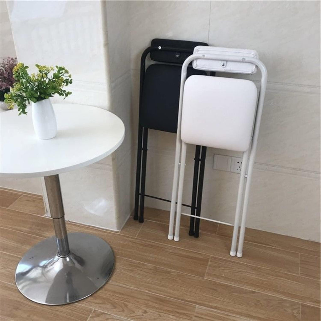 Foldable bar stools with Backrest,Leather Padded Counter Tall Folding Stool,Portable Folding Stool Tall Bar Stools for Outdoor Kitchen Shop Cafe,seat Height 25.5inch(Black/White)