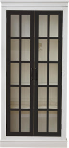 roomfitters 71.2'' Pantry Cabinet with Glass Door, Farmhouse Display Cabinet with Storage for Kitchen and Hallways, Black & Cream White
