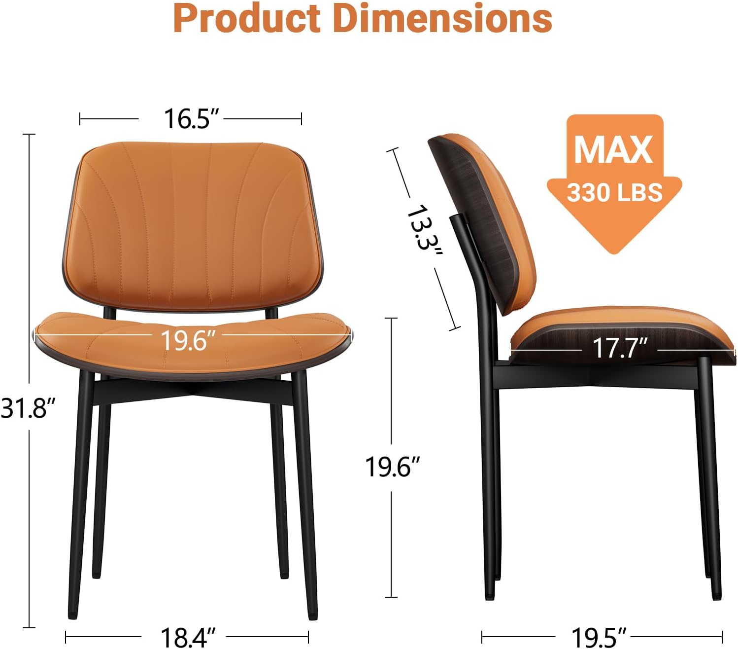 YaFiti Dining Chairs Set of 4, Mid Century Modern Dining Room and Kitchen Chairs, Upholstered PU Leather Chairs with Walnut Bentwood and Metal Legs, Orange