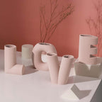 4-Piece Pink Ceramic Modern Minimalist Decorative Love Letter Vases Set, Wedding Party Home Decor