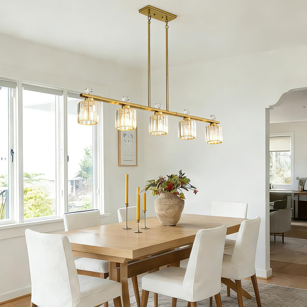 Modern Dining Room Light Fixture Over Table, Crystal Pendant Lights Kitchen Island, Chandeliers for Dining Room Kitchen Light Fixtures (E26) 5-Light Gold