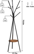 HOME BI Coat Rack, Coat Hanger Stand with Shelves, Freestanding Hall Tree, Metal Hat Hanger with 9 Hooks for Clothes Hats and Scarves, Black and Rustic Brown(Black+Rustic Brown)