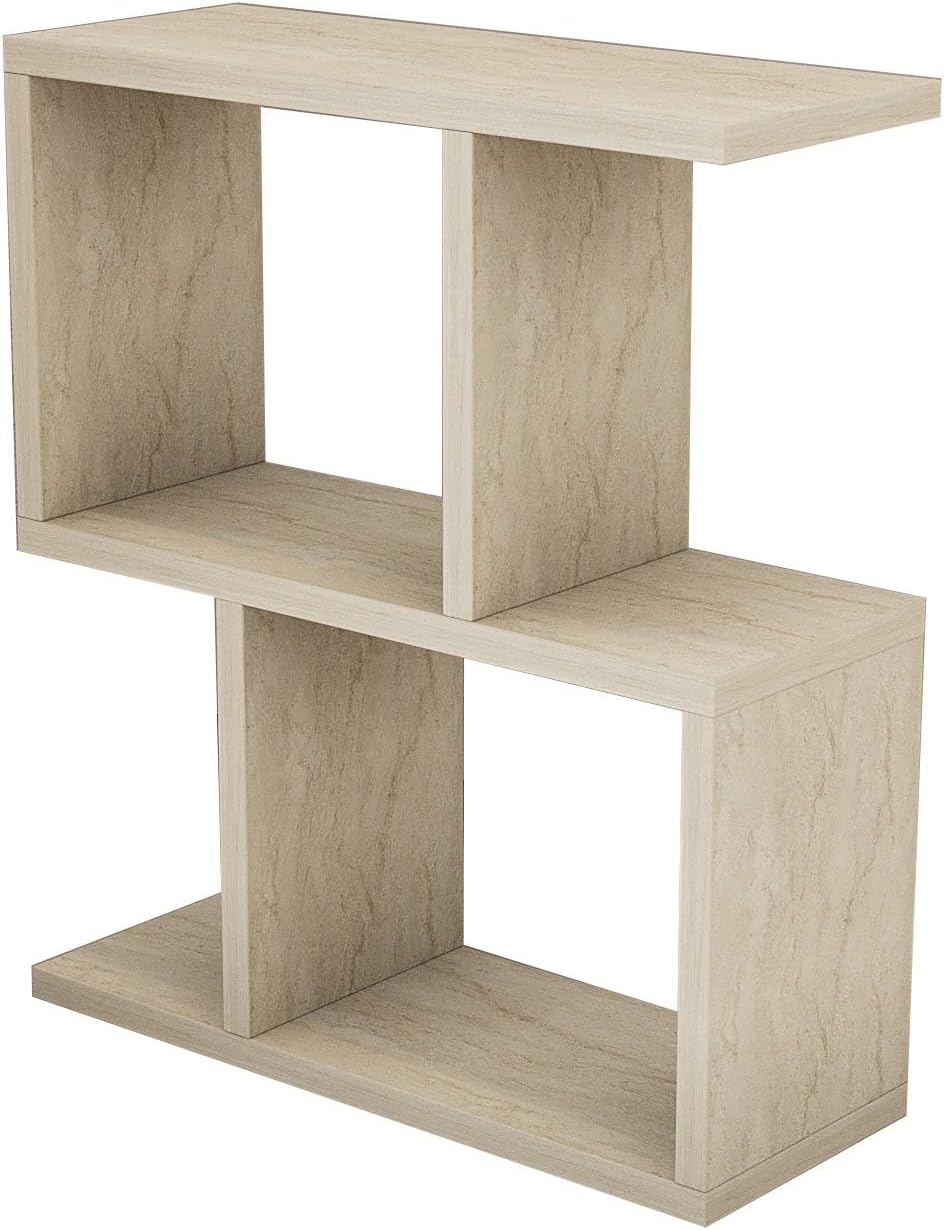 Hanah Home Elegant Side Table, Travertine Colour, 45 x 51.4 x 17 cm, 100% Melamine Coated Particle Board, 18 mm Thick, Stylish Marble Design for Modern Spaces