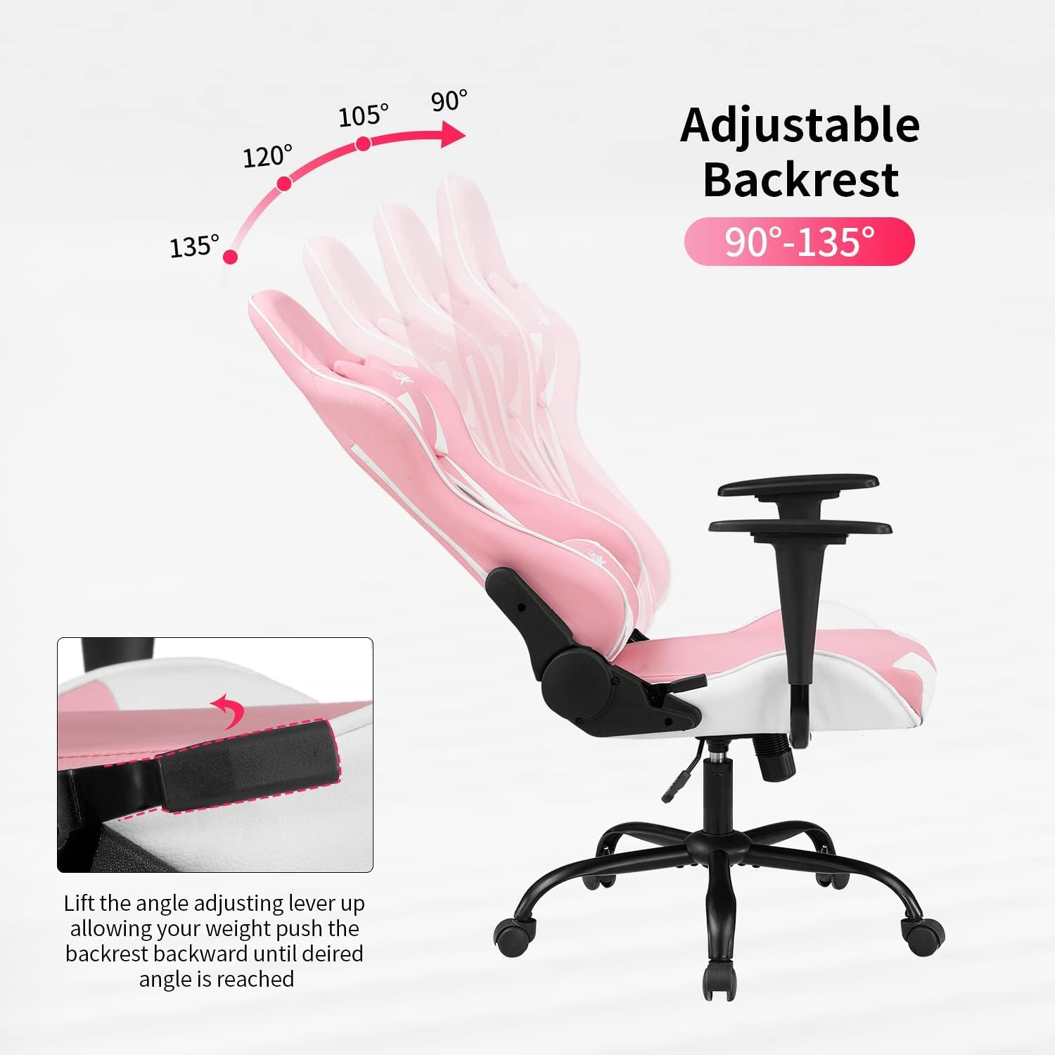 Gaming Chair, Video Game Chair, Cheap Computer Gaming Chair PU Leather High Back PC Gaming Chair Ergonomic Racing Swivel Office Desk Chair with Headrest and Lumbar Support for Adults Kids Pink