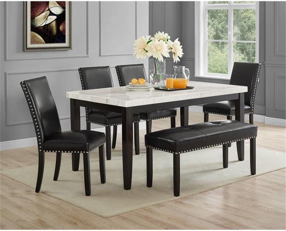 Steve Silver Westby Black PU Dining Bench w/Nailhead, Upholstered in Easy-Care Black Polyurethane, 42" L x 17" W x 19" H