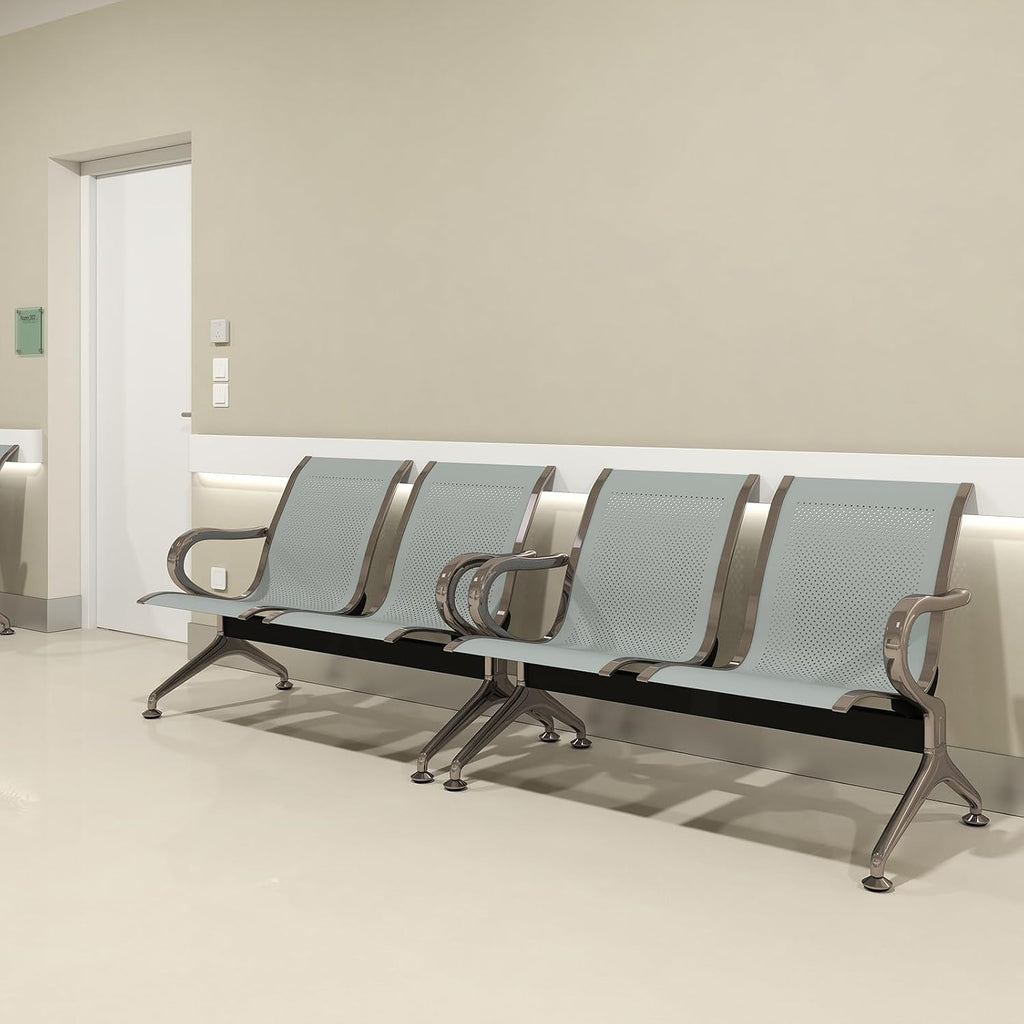 Kinfant Silver Waiting Room Chair Set - 2-Seat Waiting Room Bench Office Guest Reception Chair with Armrest for Airport Hospital Bank Salon Lobby(Sliver Mesh, Set of 2)
