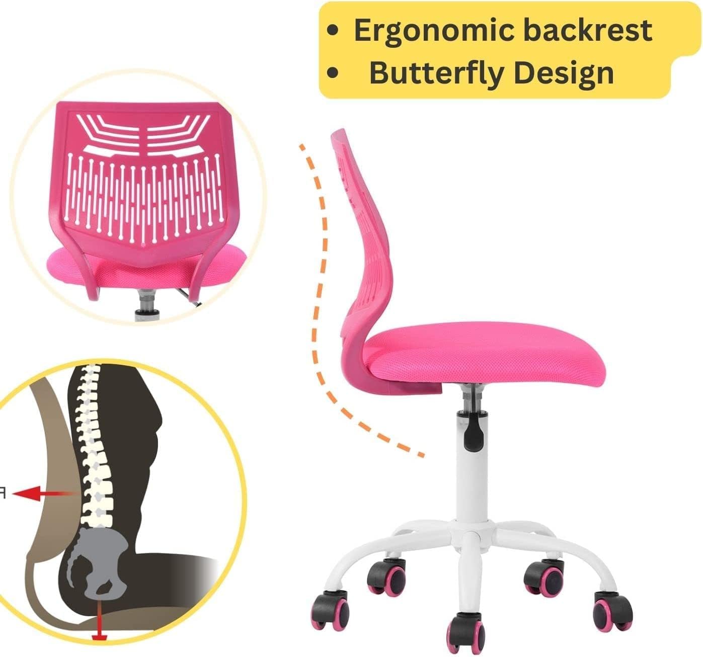 COZYCASA Task Chair for Teens Boys Girls 360 Slip Wheels Breathable Fabric Soft Pad Swivel Seat Ergonomics Backrest, Height Adjustable Liftup 29.5"-34.3" (Pink)