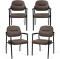 CLATINA Leathert Reception Chair No Wheels, Office Guest Chair with Padded Armrests and Lumber Support, Ergonomic Arm Chair for Meeting Waiting Conference Lobby Room Shool Study, Brown, 4PK