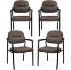CLATINA Leathert Reception Chair No Wheels, Office Guest Chair with Padded Armrests and Lumber Support, Ergonomic Arm Chair for Meeting Waiting Conference Lobby Room Shool Study, Brown, 4PK