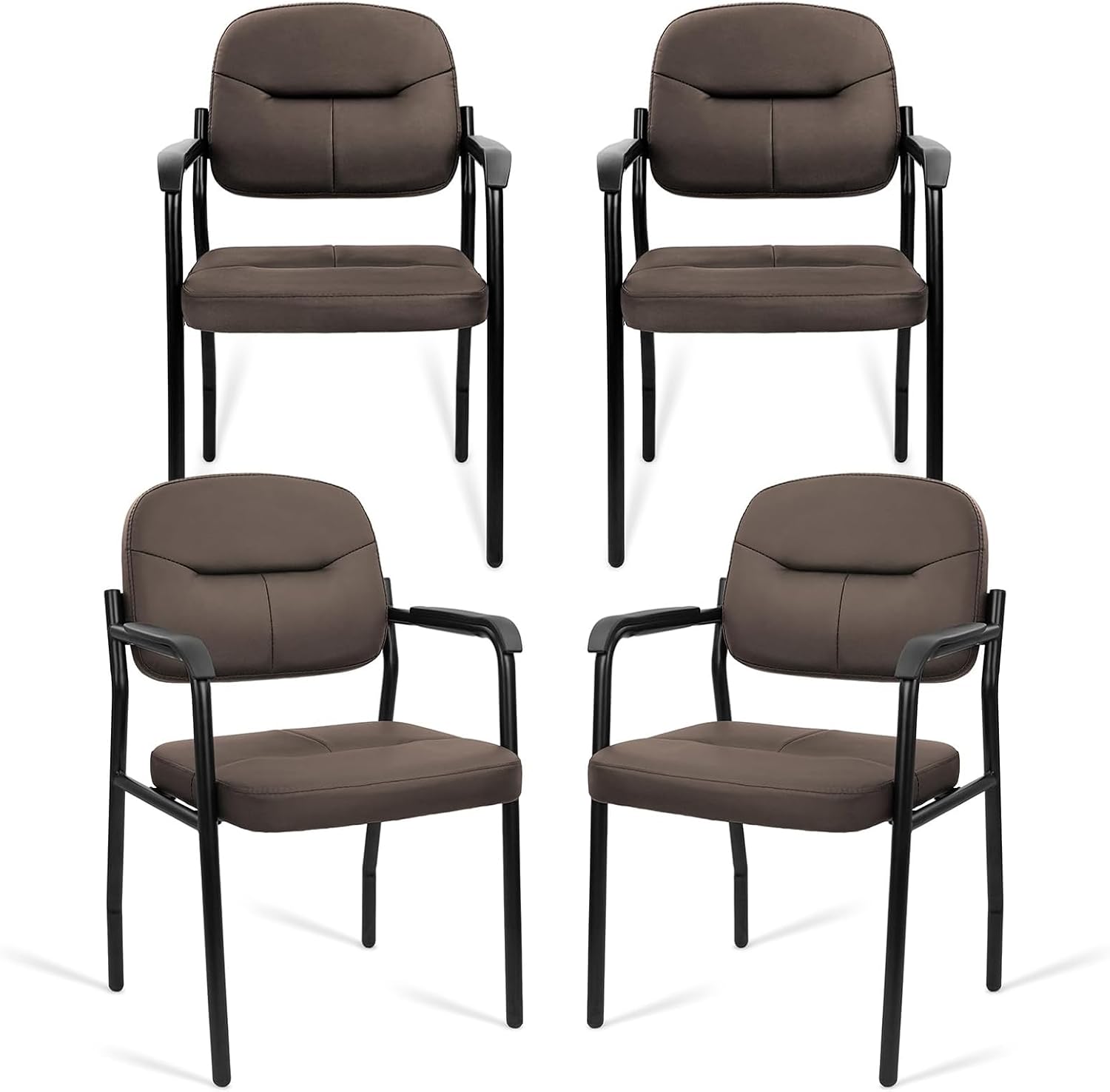 CLATINA Leathert Reception Chair No Wheels, Office Guest Chair with Padded Armrests and Lumber Support, Ergonomic Arm Chair for Meeting Waiting Conference Lobby Room Shool Study, Brown, 4PK