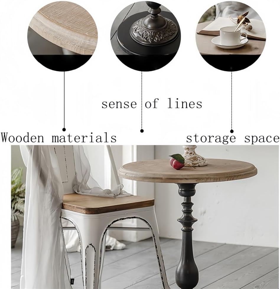 Country Round Table, Pedestal Side Table with Handcrafted Vintage Finish, Retro Accent End Table for Living Room or Dining Room(Black)